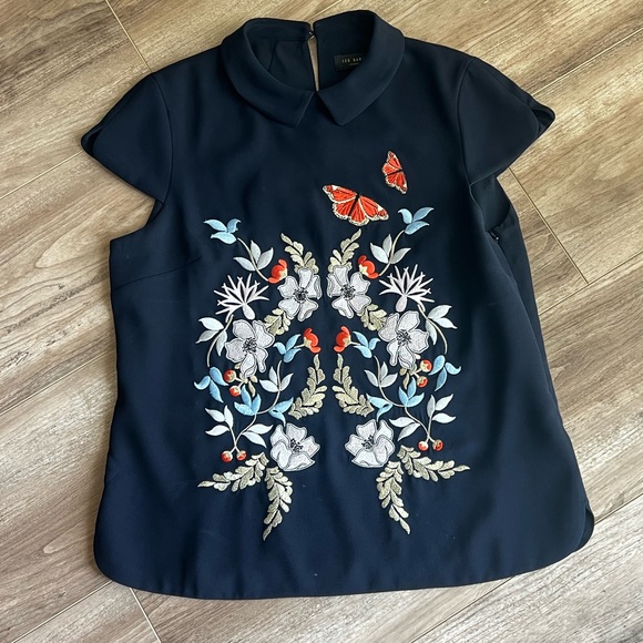TED BAKER Kyoto Garden print embroidered floral butterfly collar blouse top - Picture 2 of 13